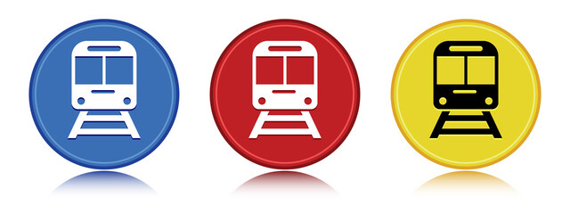 Train icon flat round button set illustration