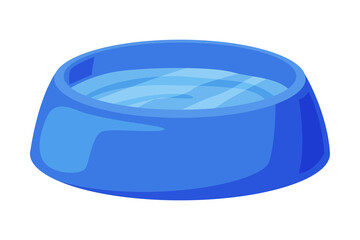 Blue Bowl full of Water, Cat or Dog Pet Animals Feeding Cartoon Style Vector Illustration on White Background
