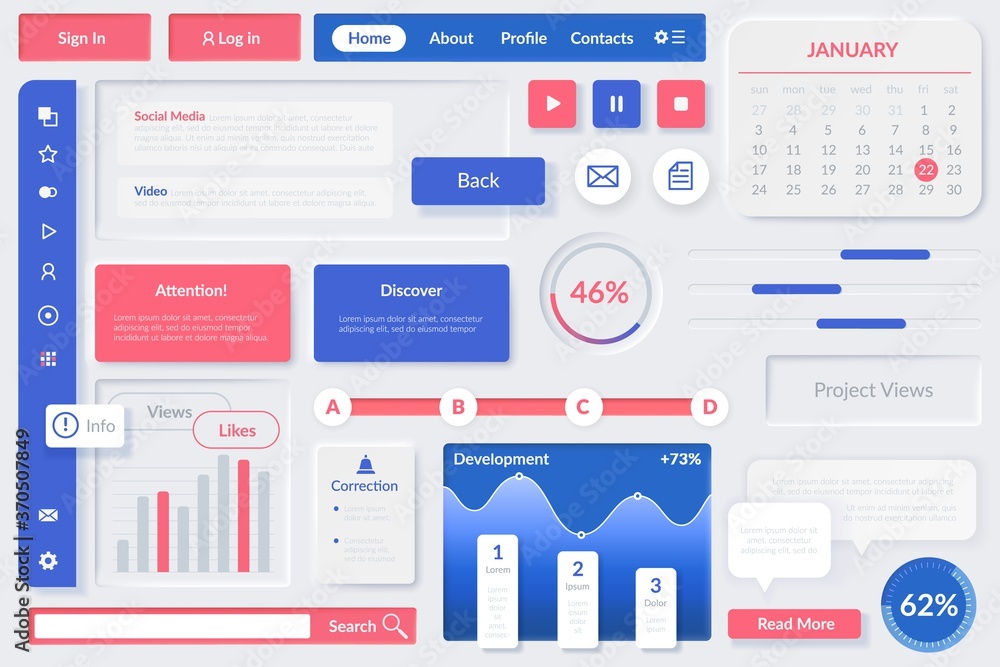 Fototapete user interface elements. web ui element, mobile applications and web sites responsive design. button