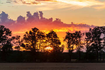 Orange sunset in the countryside