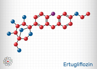 Ertugliflozin molecule. It is a drug for the treatment of diabetes. Sheet of paper in a cage