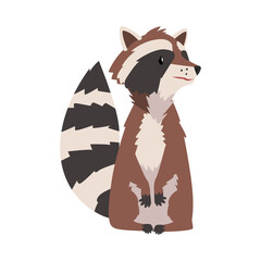 Cute Funny Sitting Raccoon, Lovely Wild Furry Forest Animal Cartoon Character Vector Illustration