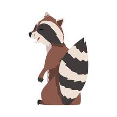 Cute Raccoon, Adorable Wild Furry Forest Animal Cartoon Character, View from Behind Vector Illustration