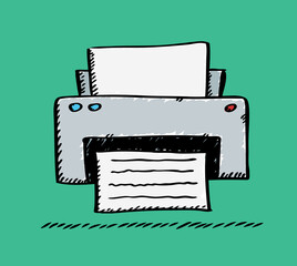 Doodle illustration of printer. Hand drawn doodle vector illustration.