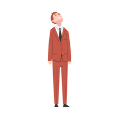 Stressed Businessman Standing and Looking Up, Unhappy Male Office Worker Character in Suit, Tired or Exhausted Manager Vector Illustration