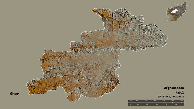 Ghor, province of Afghanistan, zoomed. Relief