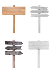 4 various wooden sign isolated on white background. Object with clipping path.