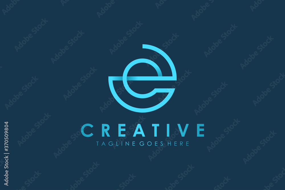 Poster abstract initial letter c and e linked logo. blue circular rounded line infinity style isolated on b