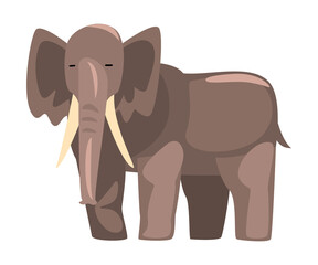 Cute Elephant Jungle Animal, African Safari Travel Cartoon Vector Illustration on White Background