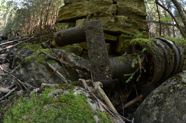 Ruins of an old mill covered with wood. Norway