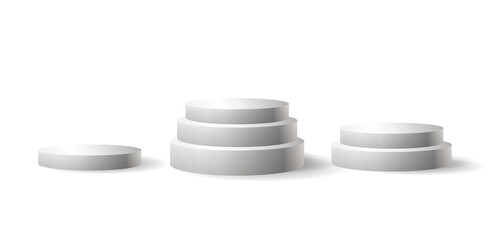 Vector 3D podiums isolated on white background, winner concept, first, second and third places.