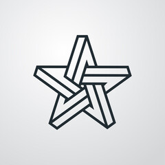 Icono lineal estrella tridimensional en perspectiva imposible en fondo gris