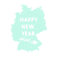 Obraz premium HAPPY NEW YEAR. Vector isolated illustration for New Year and Christmas holiday. Simplified Germany map. Brochure or calendar cover design template. Cover of business diary for 2021 with Germany map.