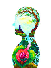 mind spiritual human head mental health watercolor painting illustration design hand drawing - 370511840