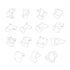 Line style icons of dogs. Collection of different breeds.