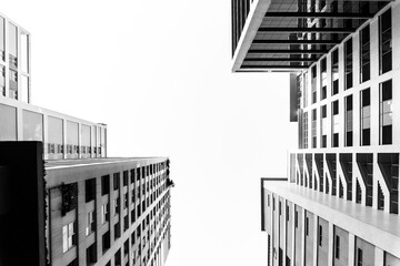 Looking up to skyscrapers. Beautiful architect for business background