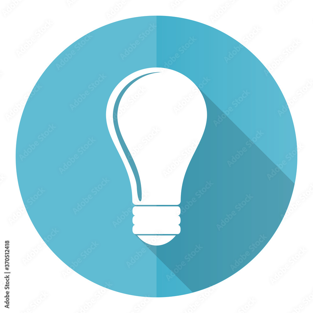 Poster bulb vector icon, flat design blue round web button isolated on white background