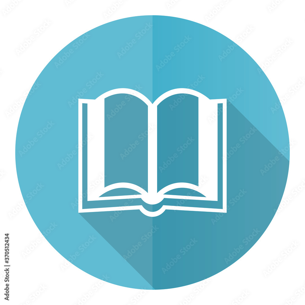 Aufkleber book vector icon, flat design blue round web button isolated on white background