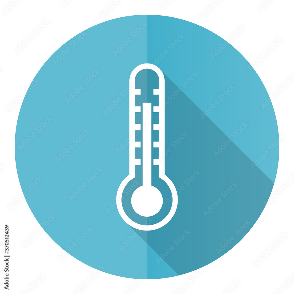 Poster thermometer vector icon, flat design blue round web button isolated on white background