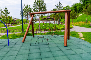 Different equipment on children playground in a city park