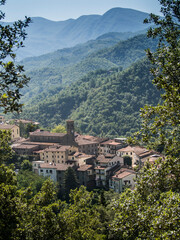 Fototapeta na wymiar Italia, Toscana, zona del Mugello. Vicchio del Mugello, colle di Vespignano, casa natale di Giotto.