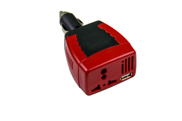 Red car inverter DC to AC isolated on a white background