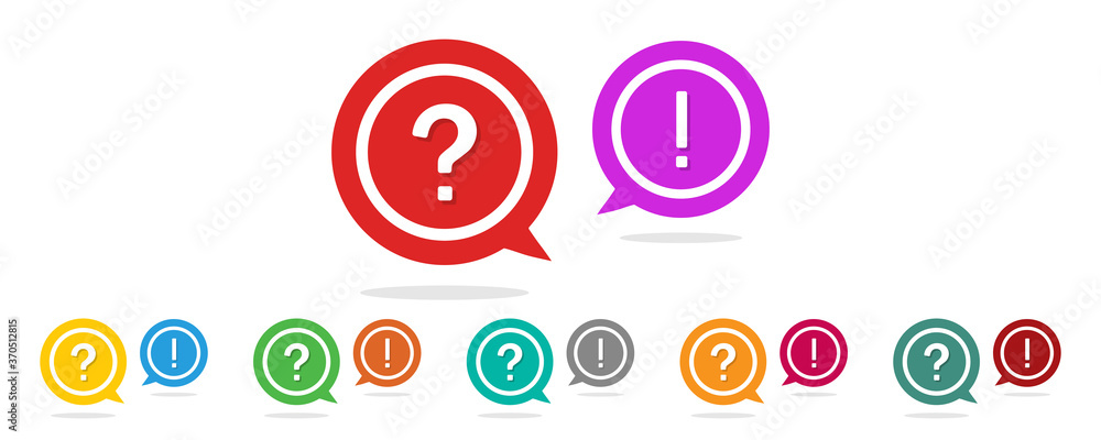 Aufkleber question and exclamation mark. icon of faq, help and support. ask and answer symbol in circle. sign 