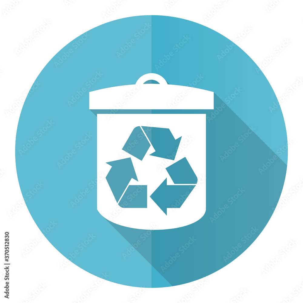 Aufkleber recycle vector icon, flat design blue round web button isolated on white background