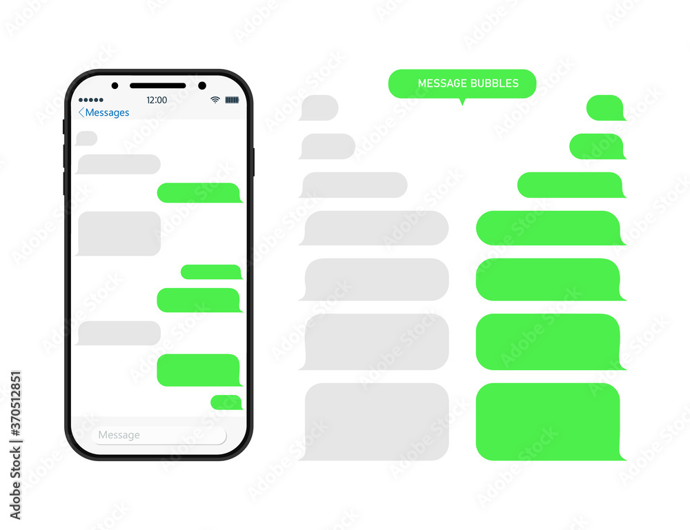 Poster chat through bubble in phone. chatbot in messenger. message in whats. sms and conversation in app on