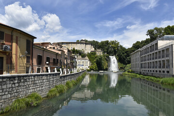 Panoramic view of Isola del Liri, medieval village in the province of Frosinone, Italy.