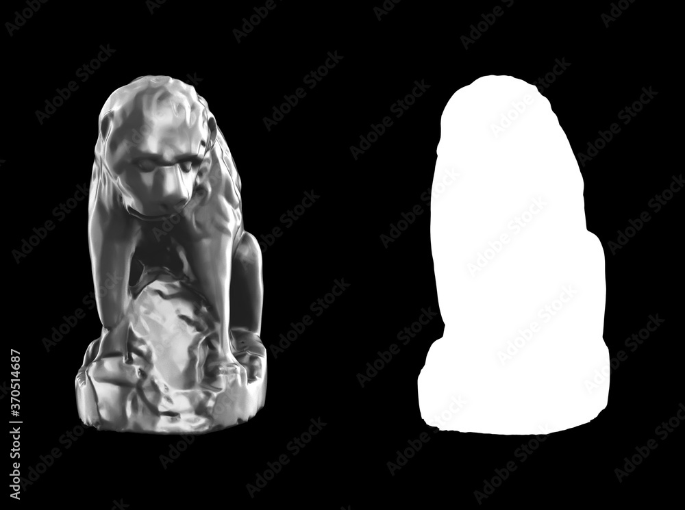 Poster a collection of black metal sculptures on a black background for your design ideas. 3d rendering of 