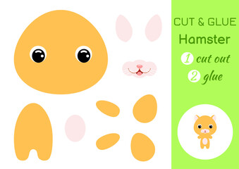 Cut and glue baby hamster. Education developing worksheet. Color paper game for preschool children. Cut parts of image and glue on paper. Cartoon character. Colorful vector stock illustration.