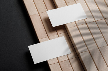 Minimal business card mockup with wooden block