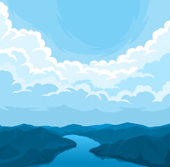 Fototapeta premium Vector landscape with cloudy sky