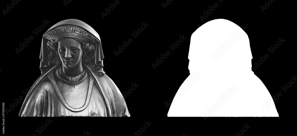 Poster a collection of black metal sculptures on a black background for your design ideas. 3d rendering of 