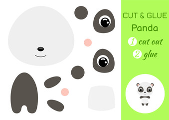 Cut and glue baby panda. Education developing worksheet. Color paper game for preschool children. Cut parts of image and glue on paper. Cartoon character. Colorful vector stock illustration.