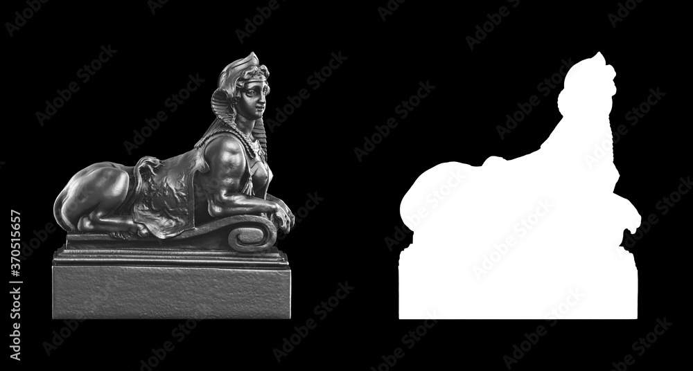 Poster a collection of black metal sculptures on a black background for your design ideas. 3d rendering of 