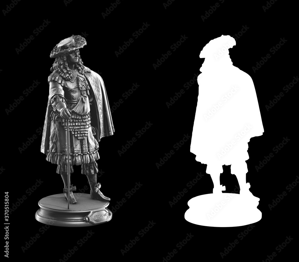 Poster a collection of black metal sculptures on a black background for your design ideas. 3d rendering of 