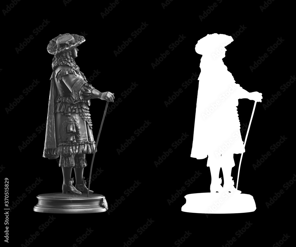 Poster a collection of black metal sculptures on a black background for your design ideas. 3d rendering of 