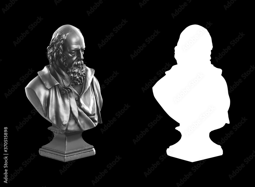 Poster a collection of black metal sculptures on a black background for your design ideas. 3d rendering of 