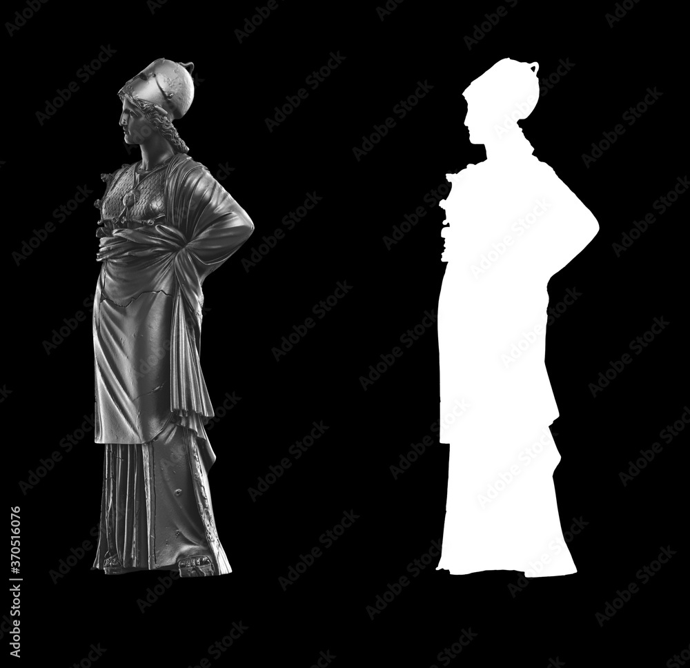Poster a collection of black metal sculptures on a black background for your design ideas. 3d rendering of 
