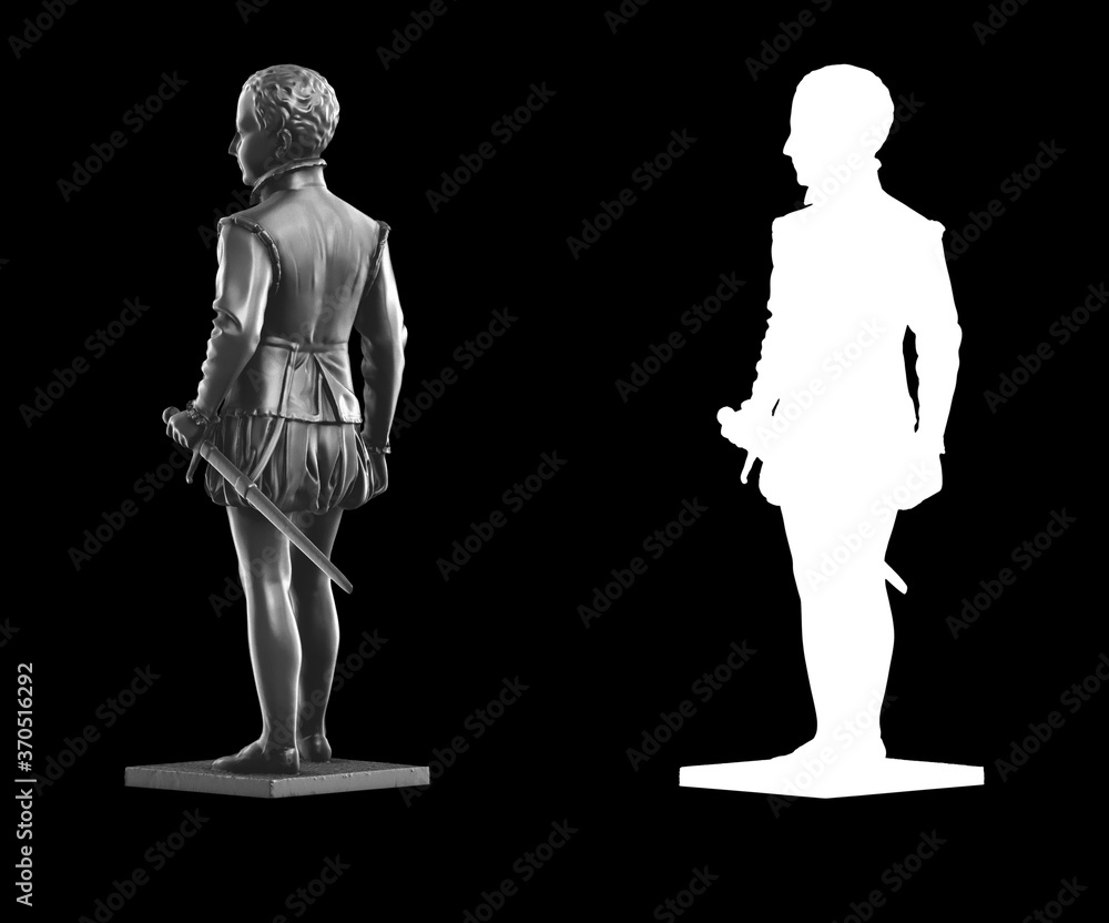 Poster a collection of black metal sculptures on a black background for your design ideas. 3d rendering of 