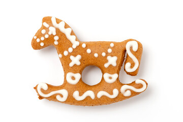 Lebkuchen Schaukelpferd mit Zuckerguss Dekoration für Weihnachten