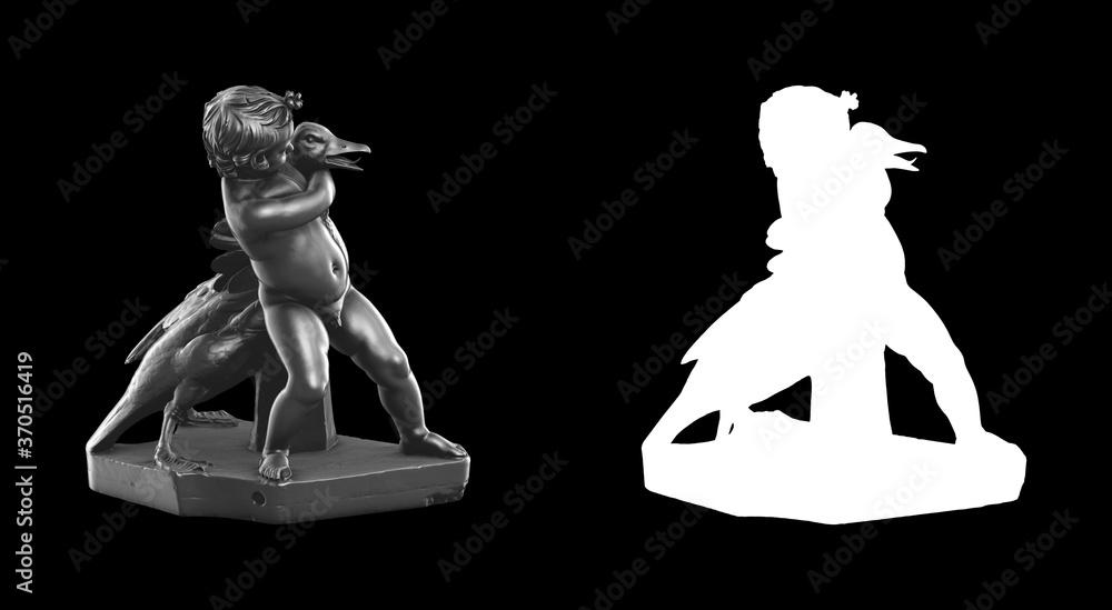 Poster a collection of black metal sculptures on a black background for your design ideas. 3d rendering of 