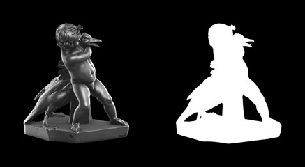 A collection of black metal sculptures on a black background for your design ideas. 3D rendering of objects that can be stylized.