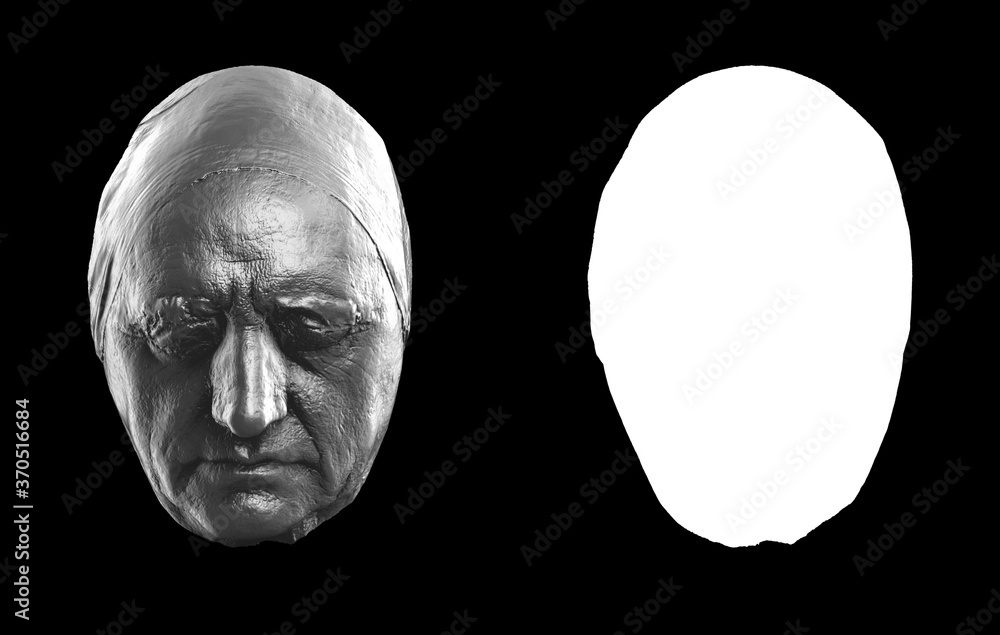 Poster a collection of black metal sculptures on a black background for your design ideas. 3d rendering of 