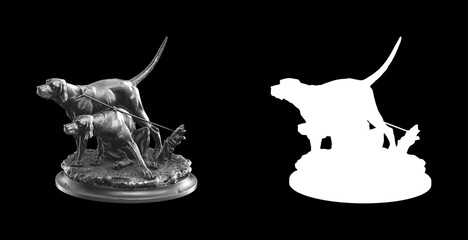 A collection of black metal sculptures on a black background for your design ideas. 3D rendering of objects that can be stylized.