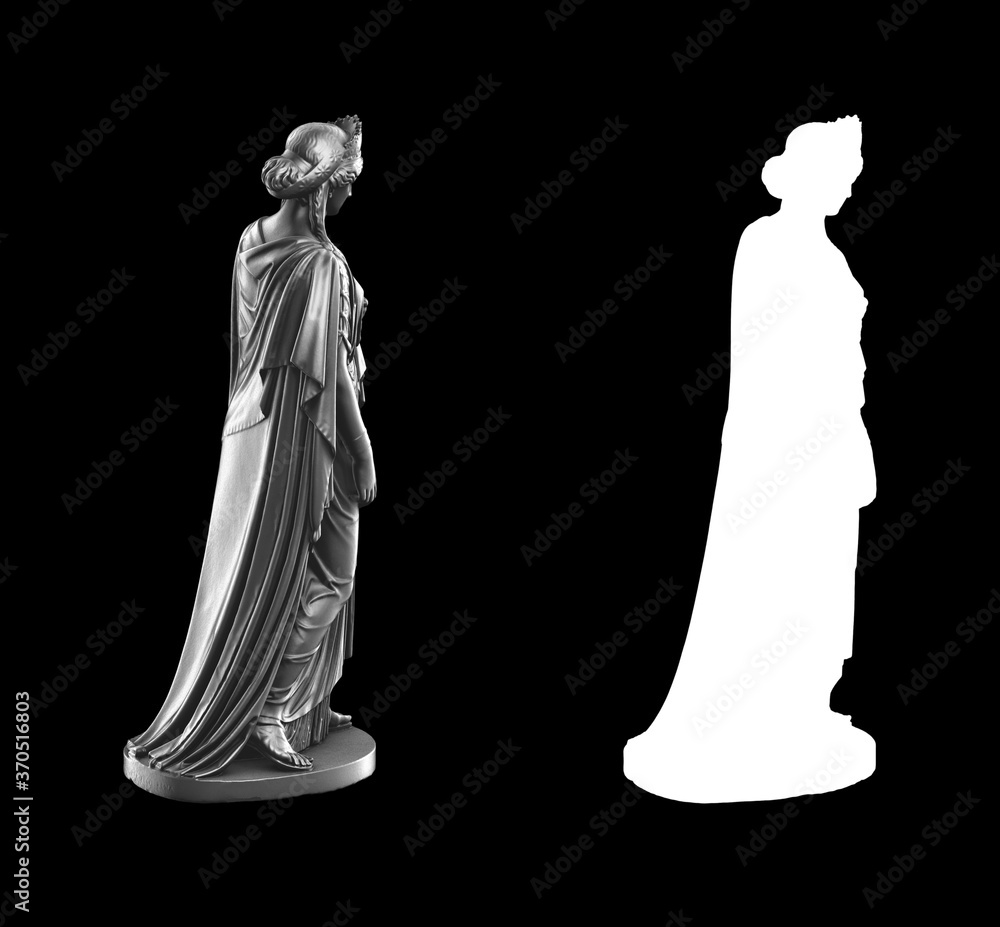 Poster a collection of black metal sculptures on a black background for your design ideas. 3d rendering of 