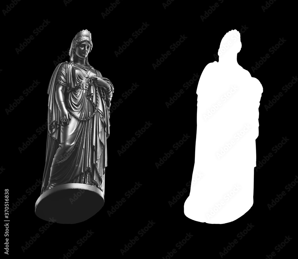 Poster a collection of black metal sculptures on a black background for your design ideas. 3d rendering of 