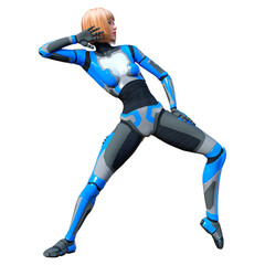 3D Rendering Female Robot on White